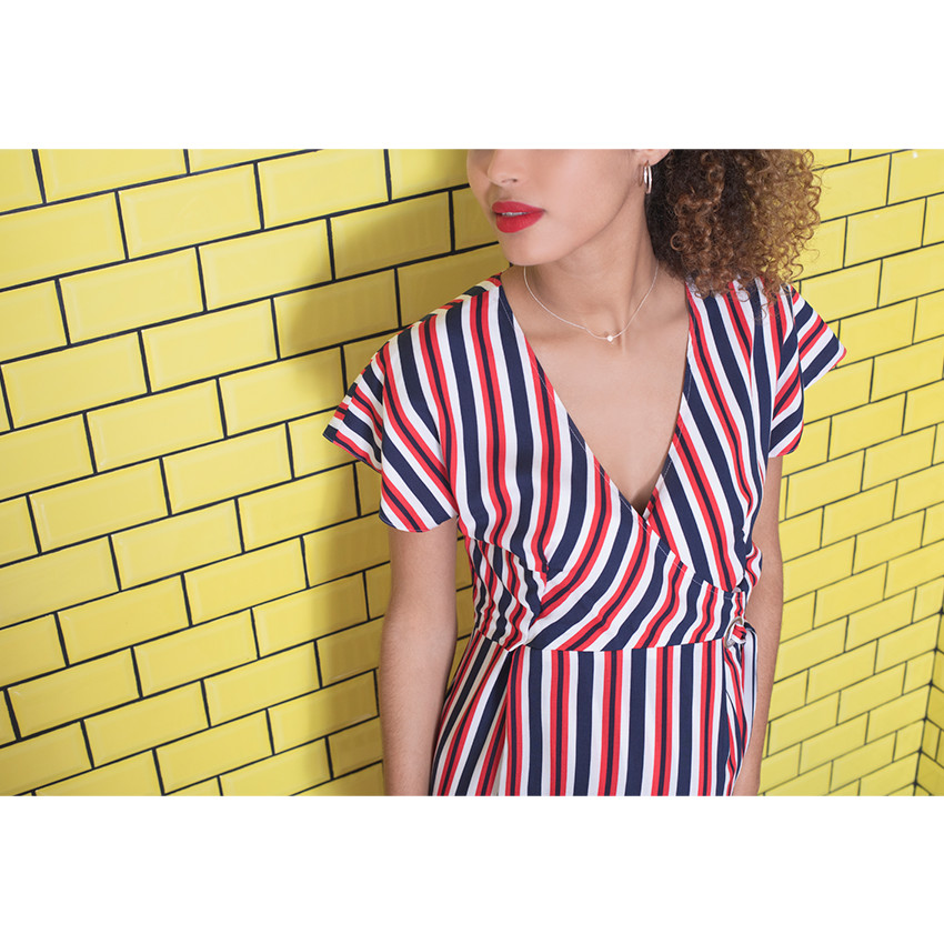 Robe manches courtes esprit kimono à rayures verticales 