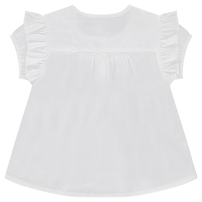 Chemisier manches courtes en coton avec fleur brodée et volants 