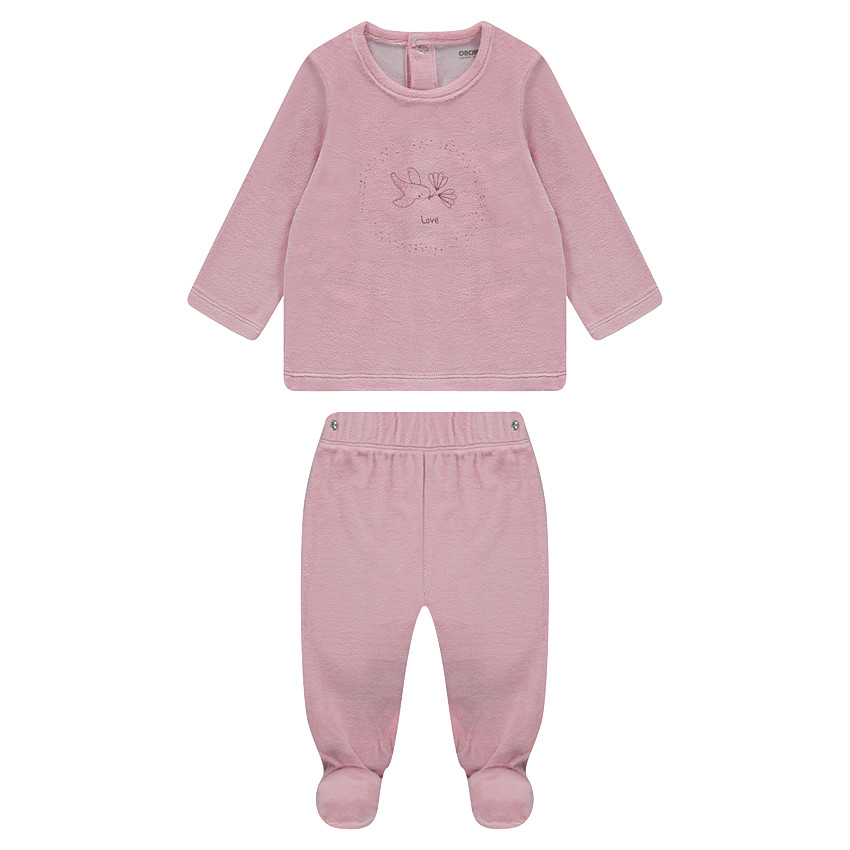 Pyjama en velours avec oiseau printé 