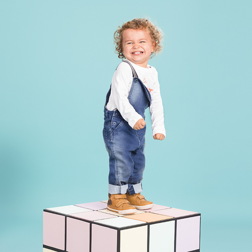 Salopette longue en molleton effet jean used 