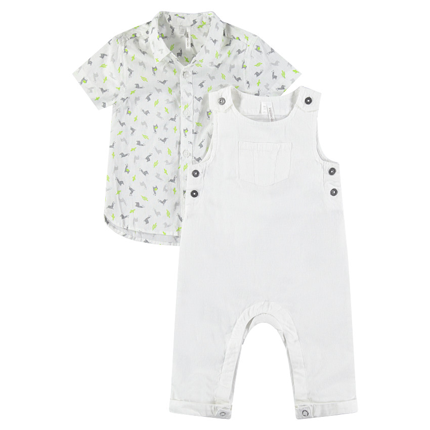 Ensemble chemise imprimée all-over et salopette unie 