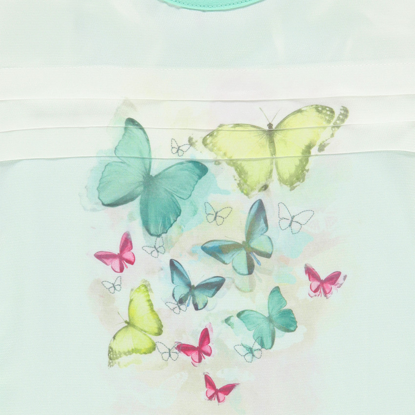 Tunique manches courtes bicolore print papillons 