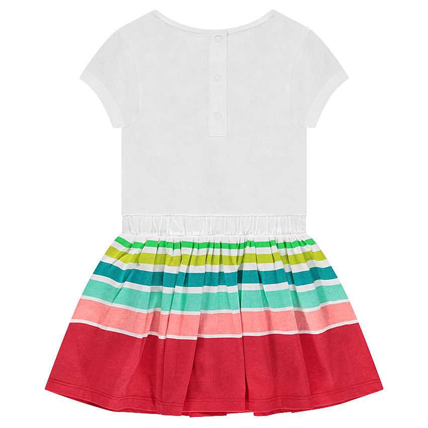 Robe manches courtes avec fleurs printées et rayures contrastées 