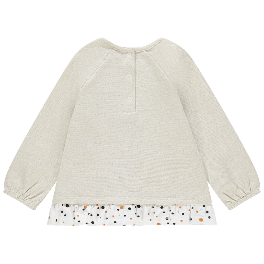 Sweat en molleton mélangé de fils dorés avec volant à pois 