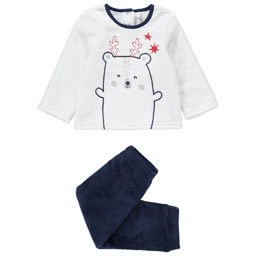 Pyjama en velours bicolore avec animal et étoiles brodées  