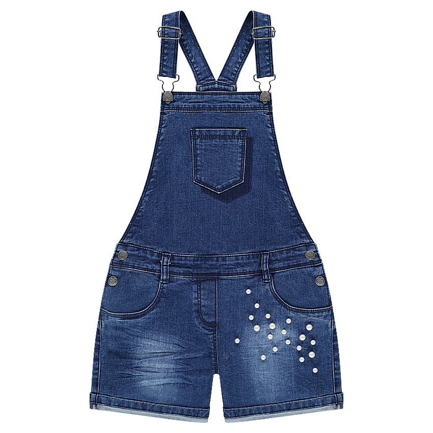 Salopette short en jeans avec perles fantaisie 