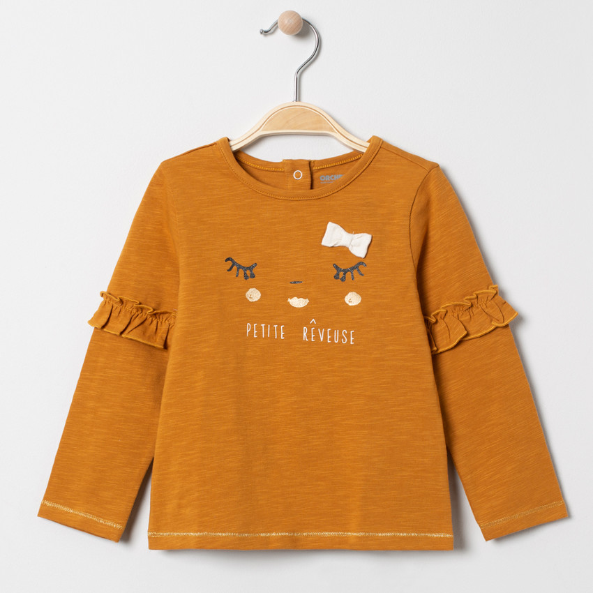 T-shirt manches longues à volants et détails printés 