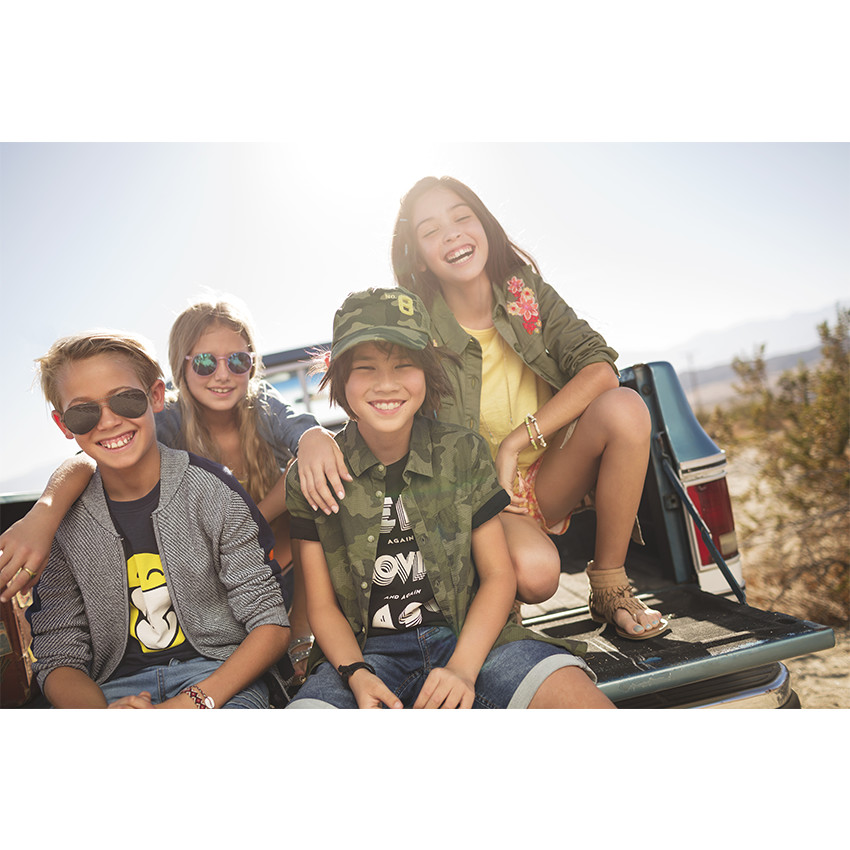 Junior - Chemise manches courtes en coton fantaisie army 