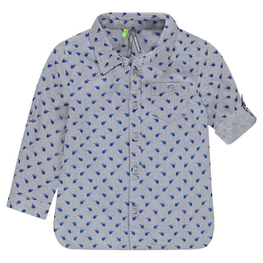Chemise manches longues en coton avec hélicoptères imprimés all-over 