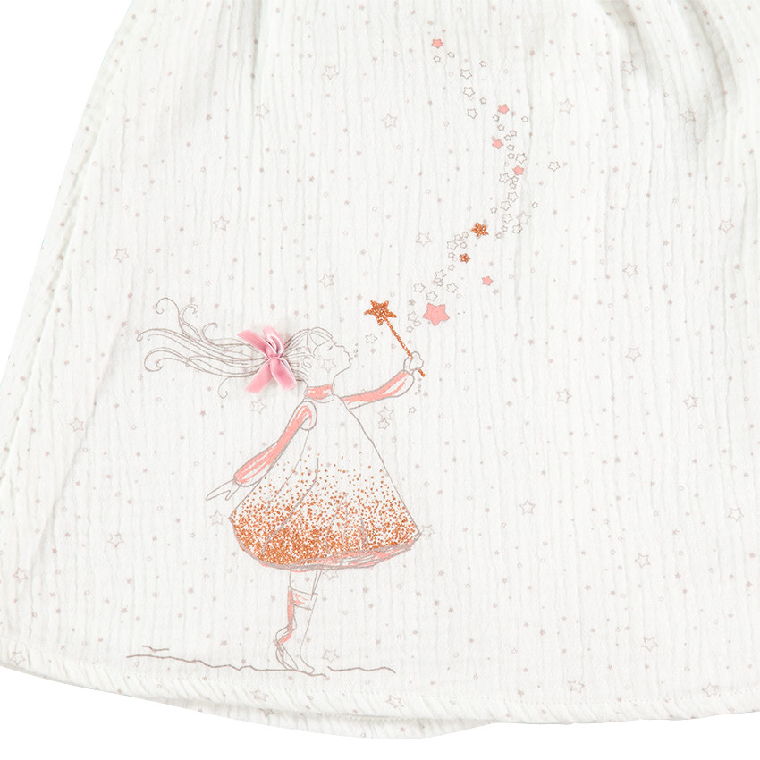 Robe manches longues en coton tubique avec poupée pailletée printée 