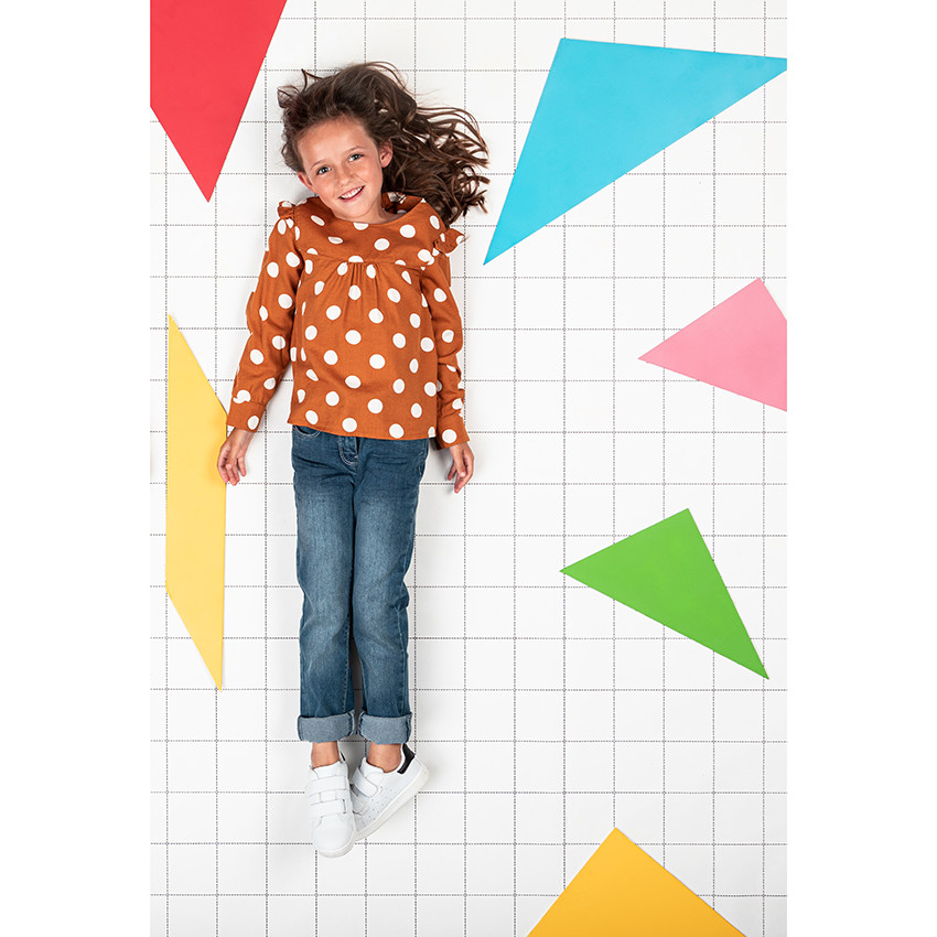 Tunique manches longues à pois blancs et volants 