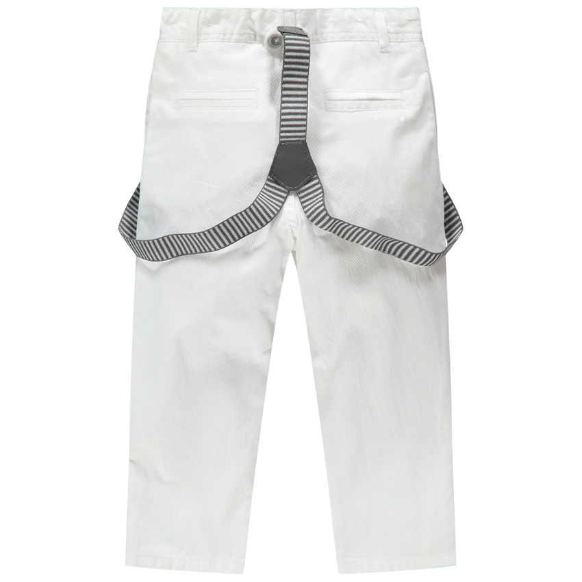 Pantalon blanc de cérémonie à bretelles rayées amovibles  