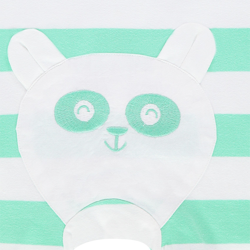 Combinaison courte à rayures all-over avec panda au dos 