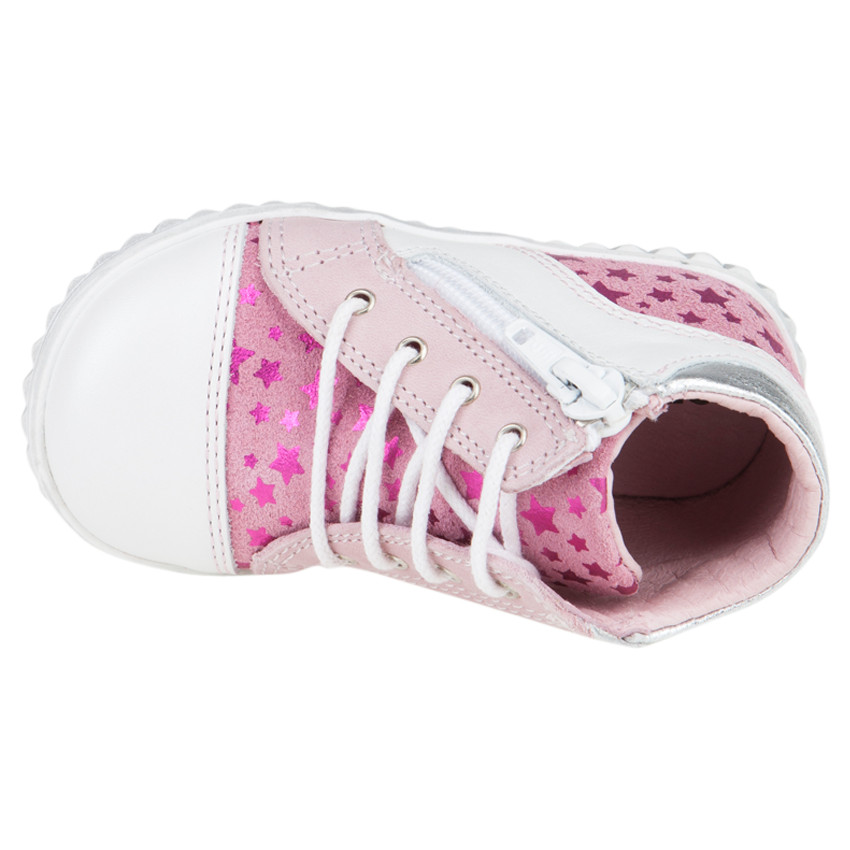 Bottillons roses avec imprimé étoiles à zip et lacets 