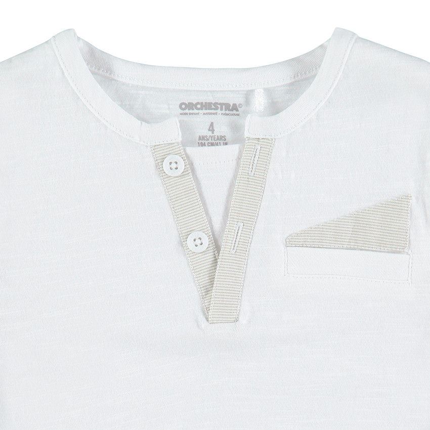 Tee-shirt manches courtes en jersey avec poche et col fantaisie 