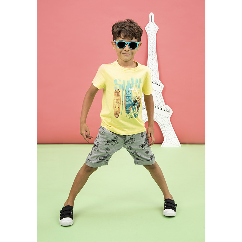 Bermuda effet chiné à palmiers et inscriptions all-over 