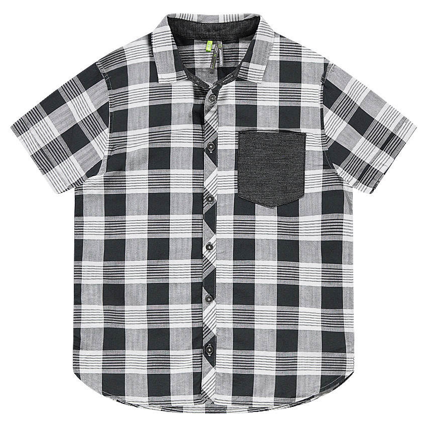 Junior - Chemise manches courtes à carreaux all-over avec poche plaquée 