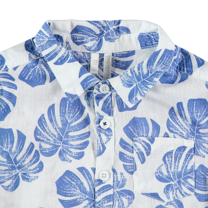 Chemise manches courtes à feuilles bleues all-over 