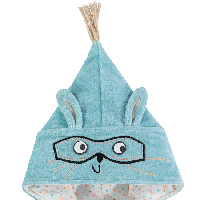 Veste en velours avec capuche en pointe et animal brodé 