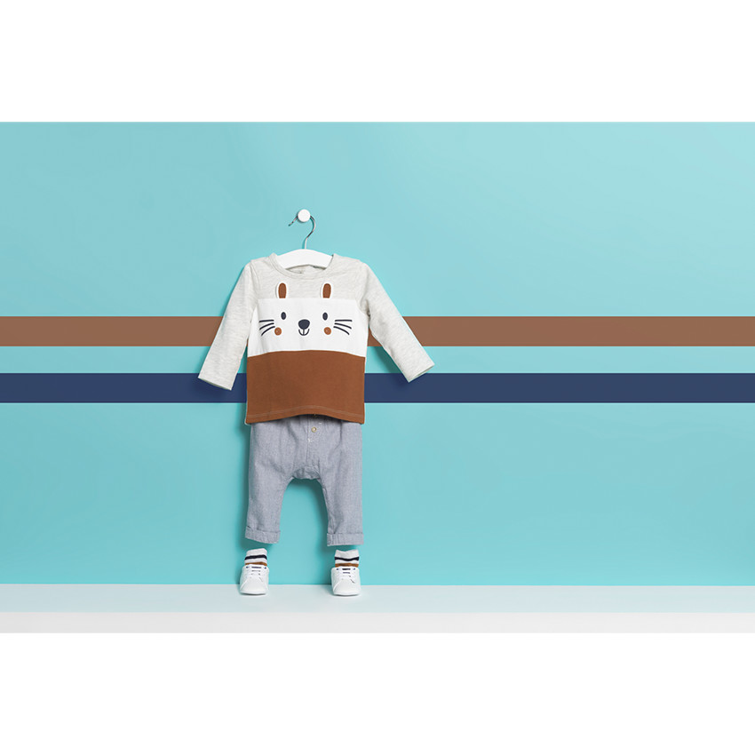 T-shirt manches longues en jersey tricolore avec détails printés 