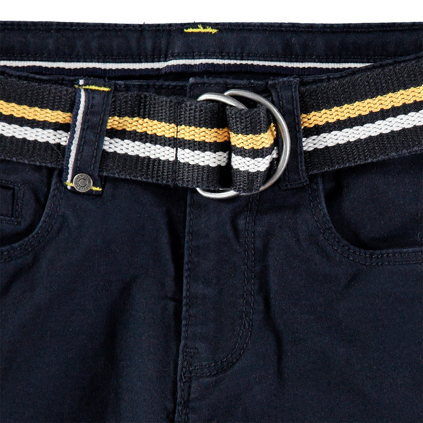Pantalon en twill uni marine avec ceinture tressée amovible 
