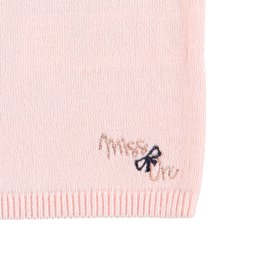 Gilet en tricot rose poudré avec coudières patchées 