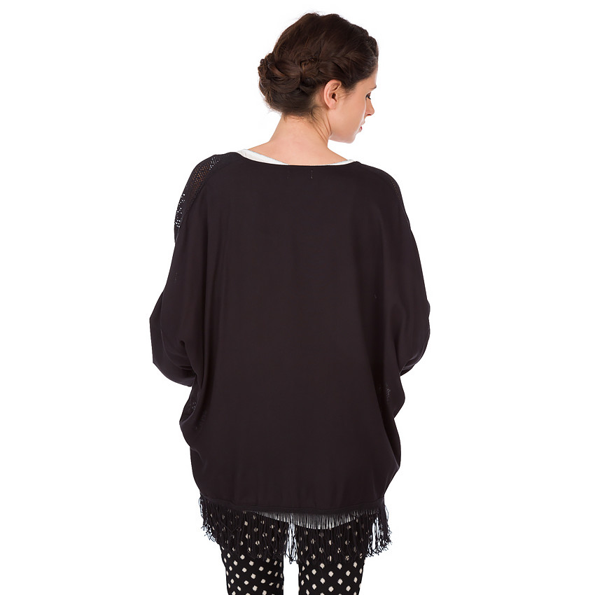 Kimono à motifs ajourés et franges  