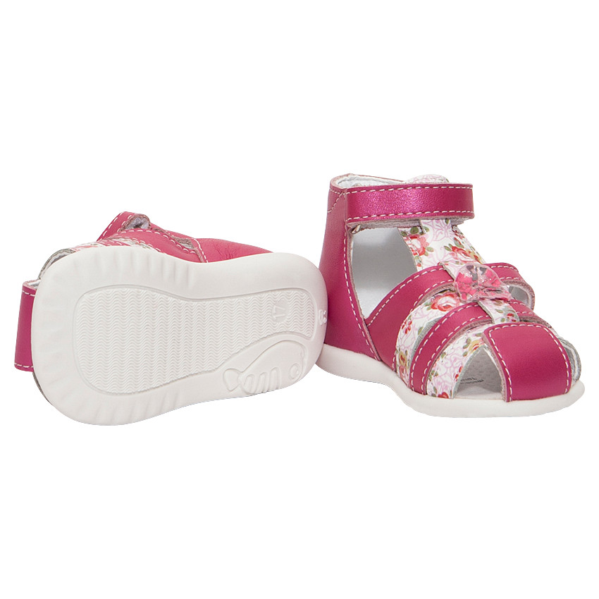 Nu-pieds en cuir irisé fushia et imprimé fleuri 