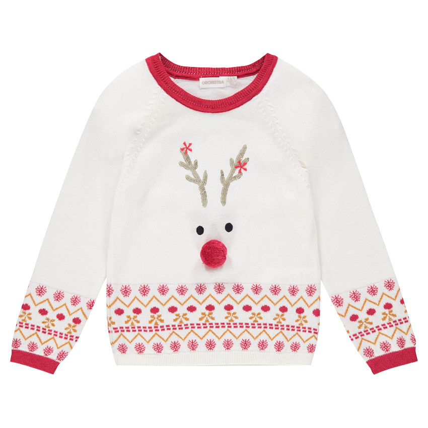 Pull de Noël en tricot avec renne en sequins et motifs en jacquard 
