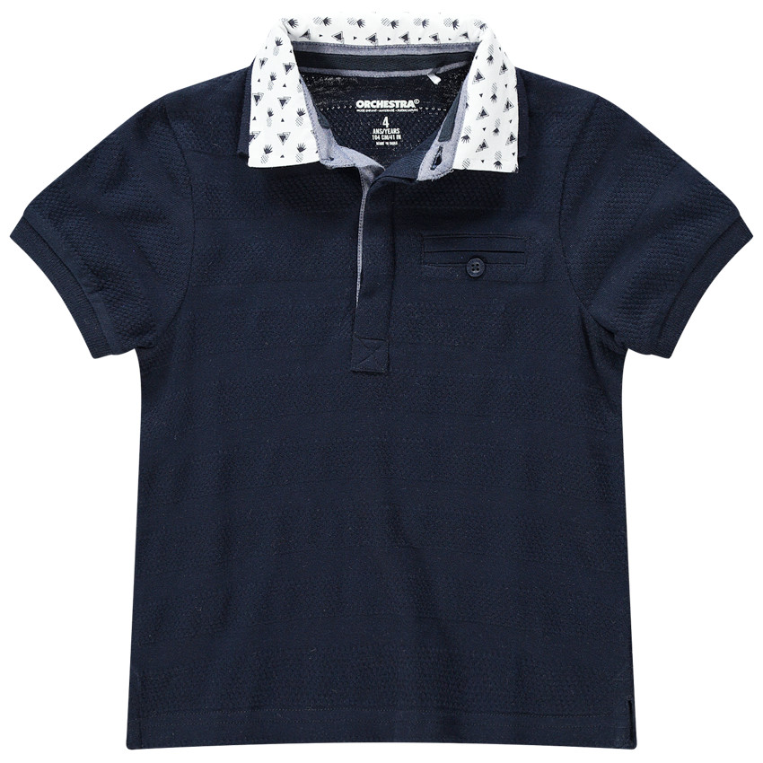 Polo manches courtes en piqué de coton avec col imprimé 