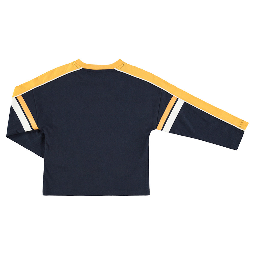 Tee-shirt manches longues forme boite avec bandes contrastées 
