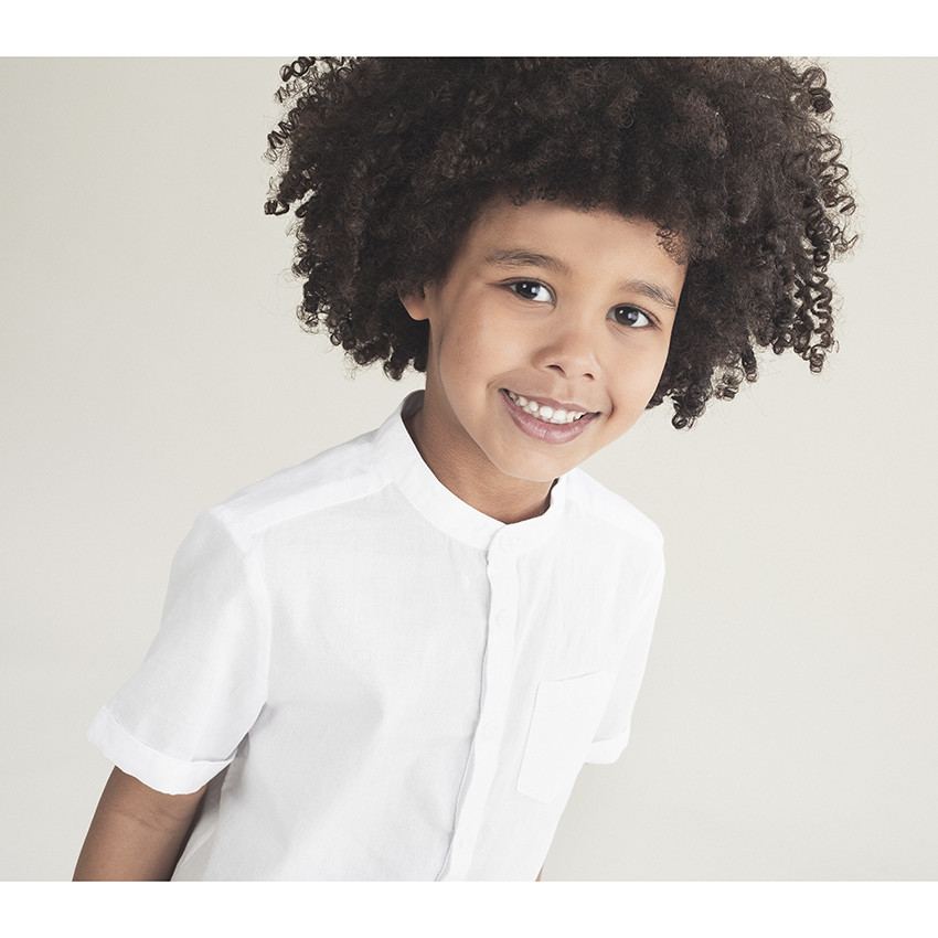 Chemise de cérémonie blanche à col mao et poche 