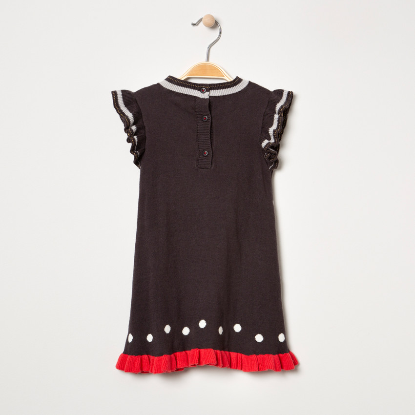 Robe en tricot avec oiseau et pois en jacquard 