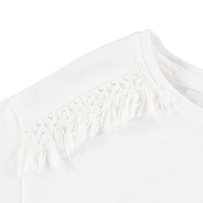 Tee-shirt manches longues en jersey avec message printé et galons frangés 