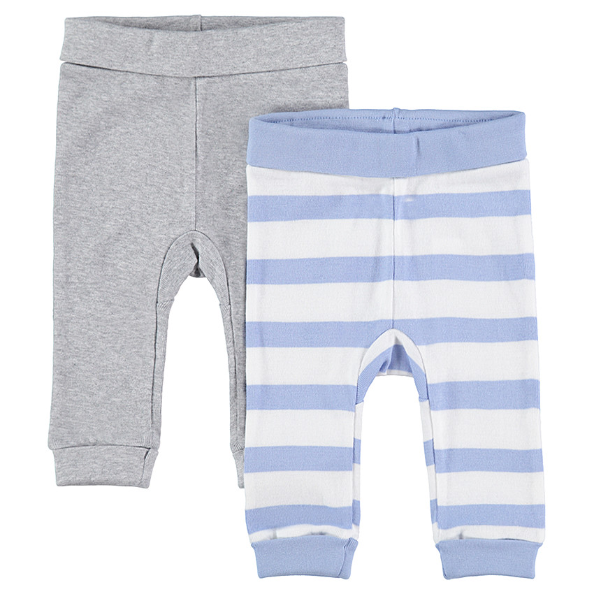 Lot de 2 pantalons en jersey gris chiné / rayé 
