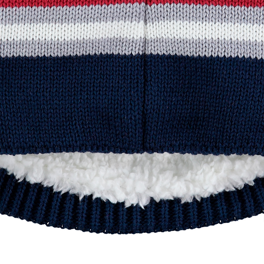 Bonnet en tricot rayé doublé sherpa avec pompon  
