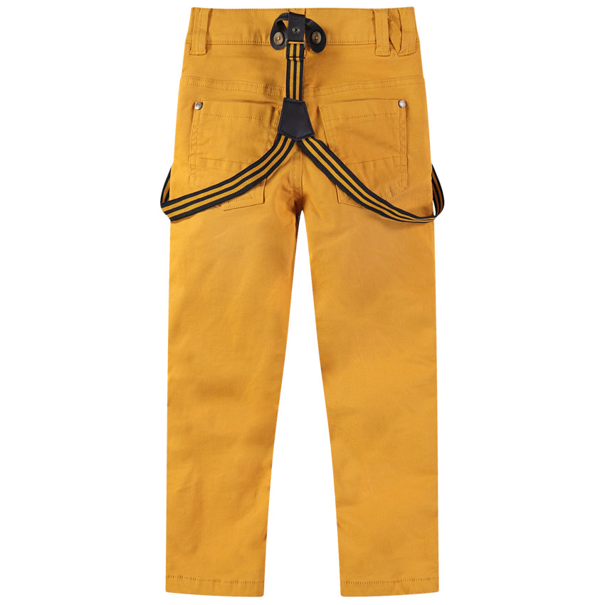 Pantalon en coton surteint effet crinkle avec bretelles rayées amovibles 