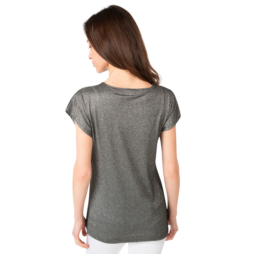 Tee-shirt manches courtes en maille fantaisie mélangée de lurex 