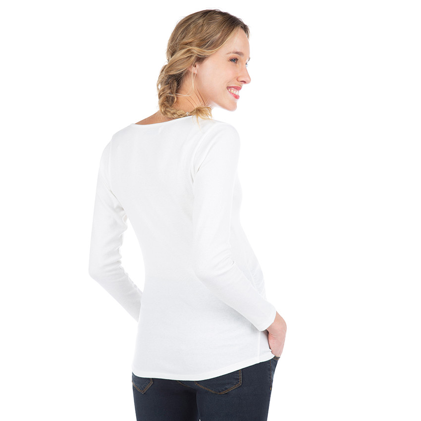 Tee-shirt de grossesse manches longues côtelé avec col pressionné 