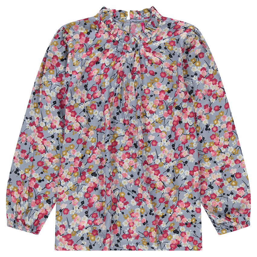 Tunique manches longues avec imprimé floral all-over et col fantaisie 
