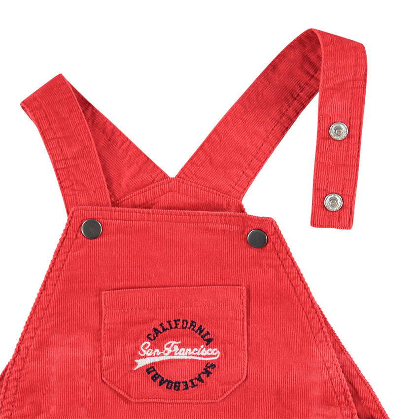 Ensemble avec salopette en velours et tee-shirt manches longues rayé 