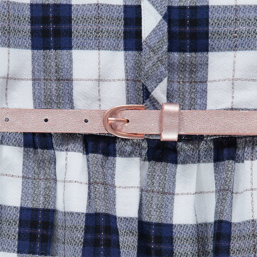 Robe manches longues à carreaux avec ceinture réglable amovible 