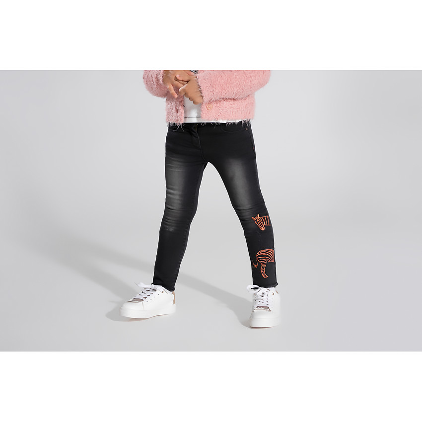 Jeans skinny effet used avec zèbre brodé 