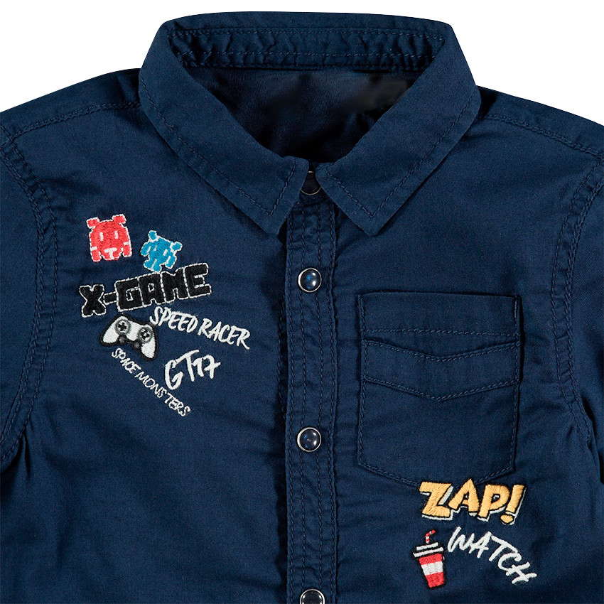 Chemise manches longues en coton avec badges et broderies fantaisie 