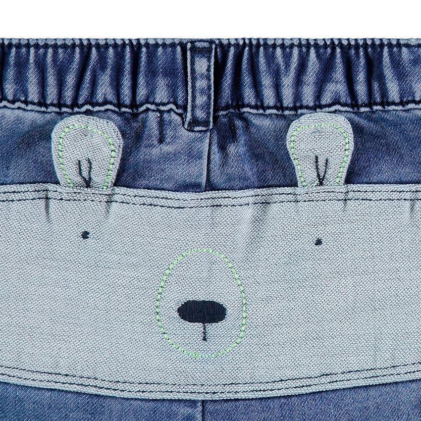 Bermuda en denim like effet used avec ourson patché au dos 