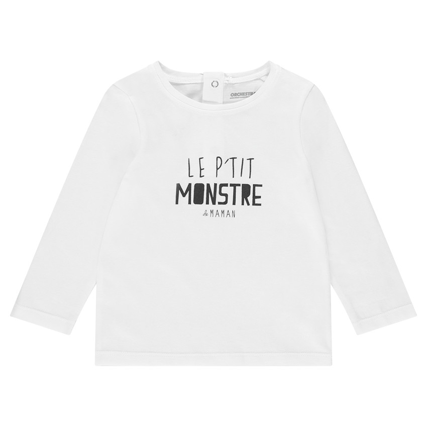 Tee-shirt manches longues uni en jersey avec message printé  