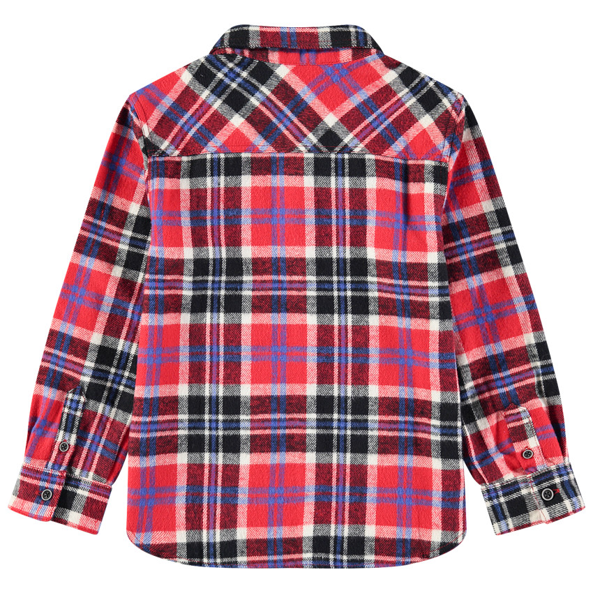 Chemise manches longues en flanelle à carreaux et poche 