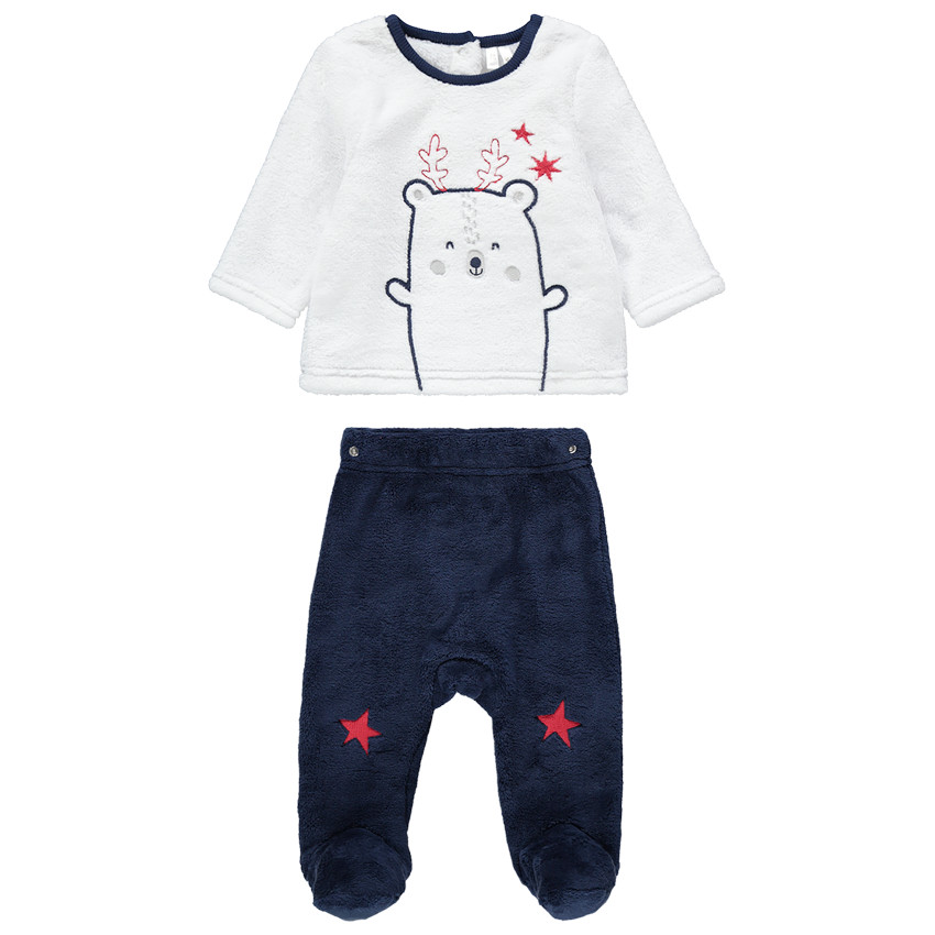 Pyjama en velours bicolore avec animal et étoiles brodées  