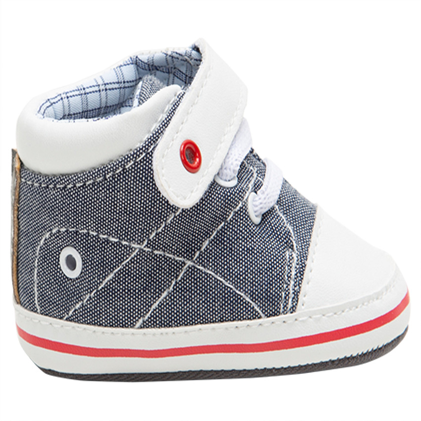 Baskets souples en toile à lacets et scratch avec doublure à carreaux 