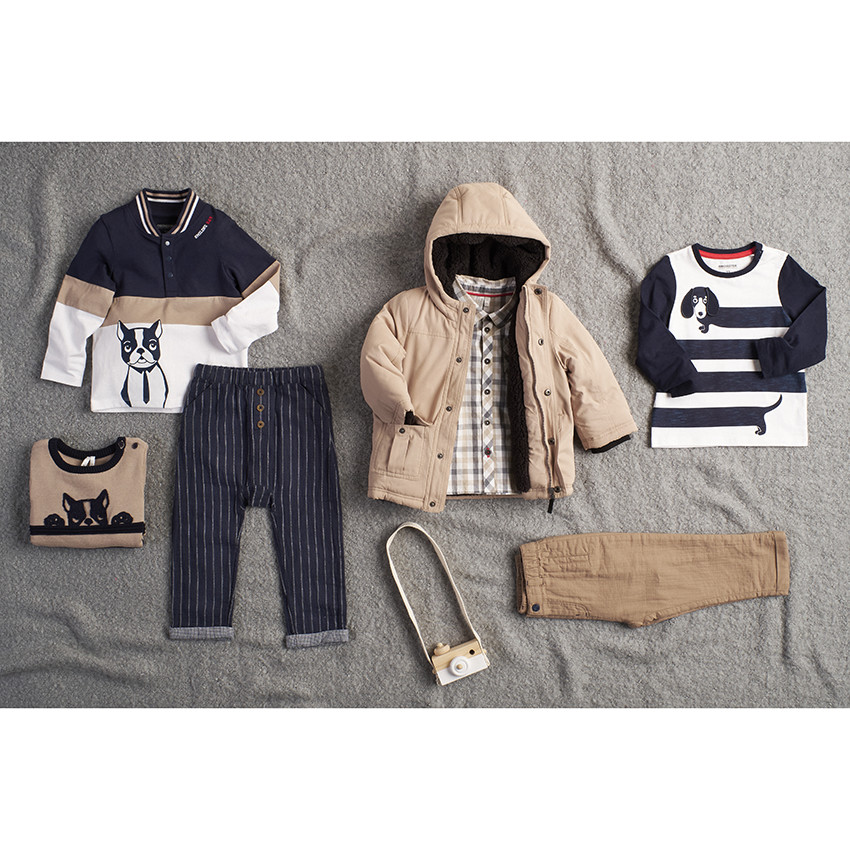 Pantalon en toile doublé jersey à bouledogue brodé 